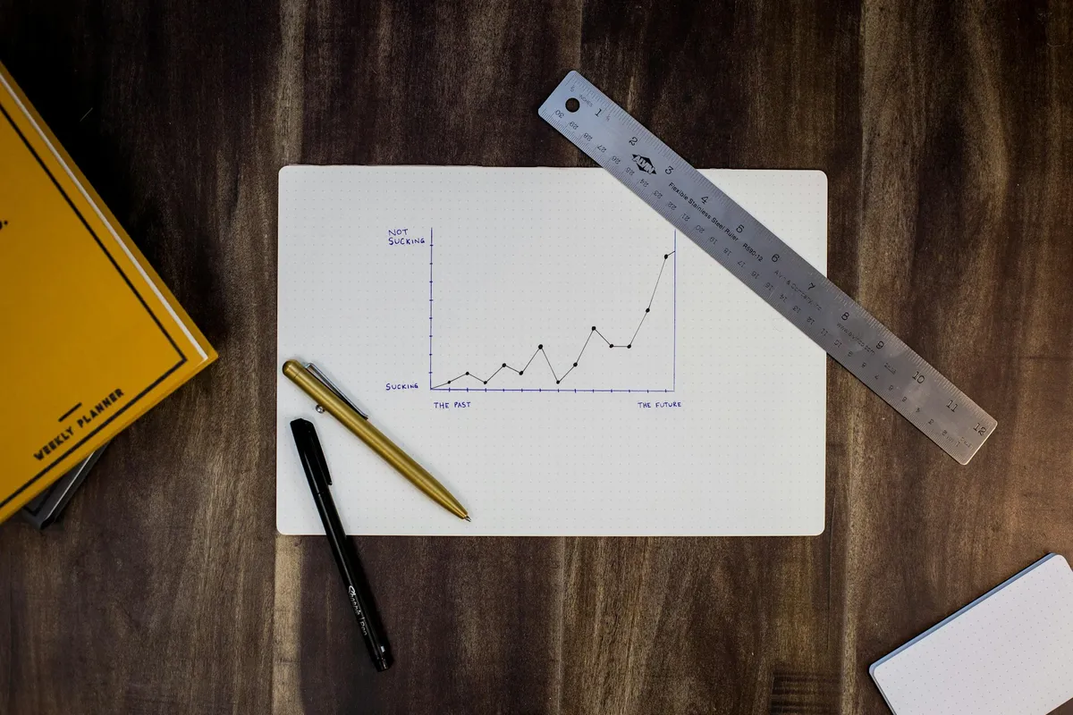 Analytics chart with pen and paper